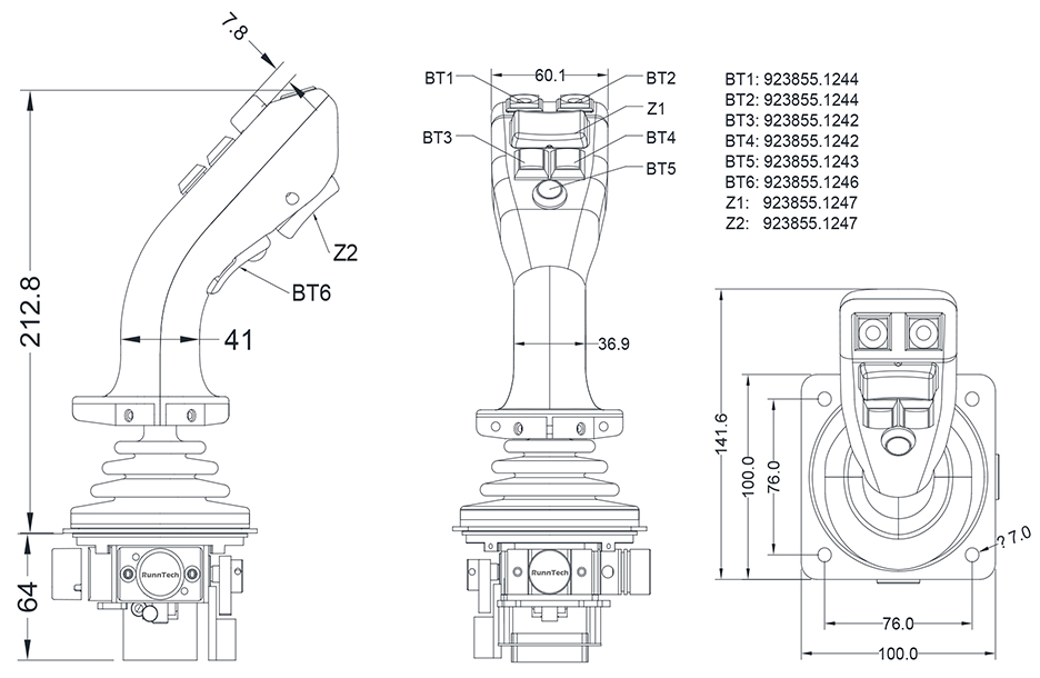 RunnTech 3 Axis Joystick Kalmar Servo Control 920943.0058 for Kalmar Port Reach Stacker