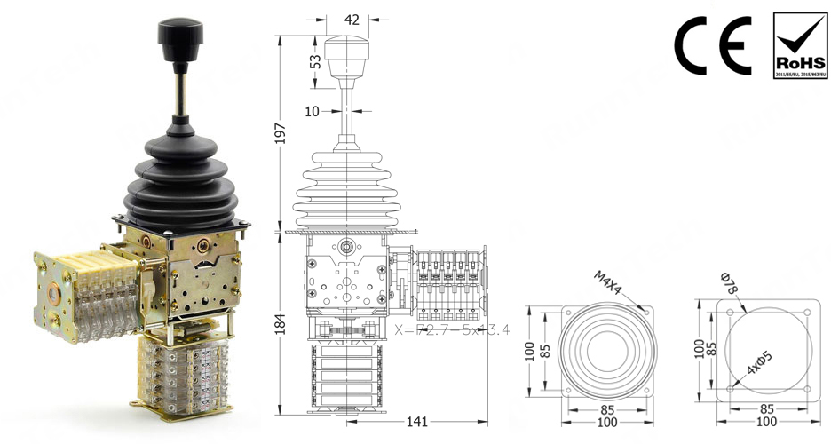 RunnTech 2 Axis 4 Steps Joystick with 4mA to 20mA Output for Ship Unloader Operation