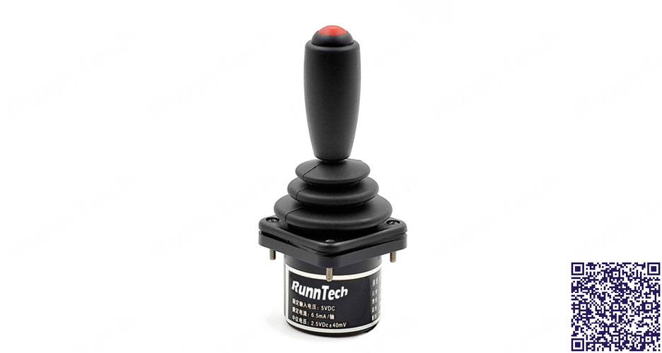 RunnTech 2 Axis 1 Pushbutton Fingertip Joystick 0Vdc to 5Vdc Analog Output with Limiter Plate