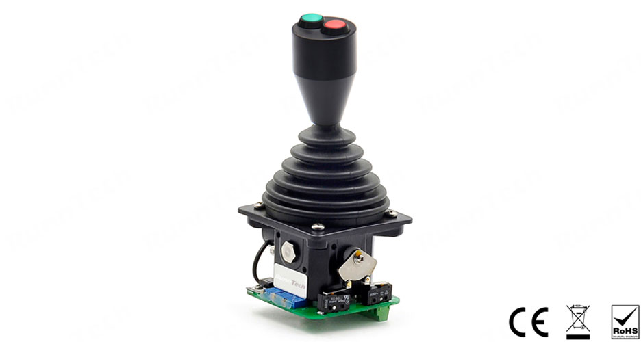 RunnTech 2 Axis Industrial Joystick 10K Ohm Potentiometer 0 to 5V Output and Grip with 2 Buttons