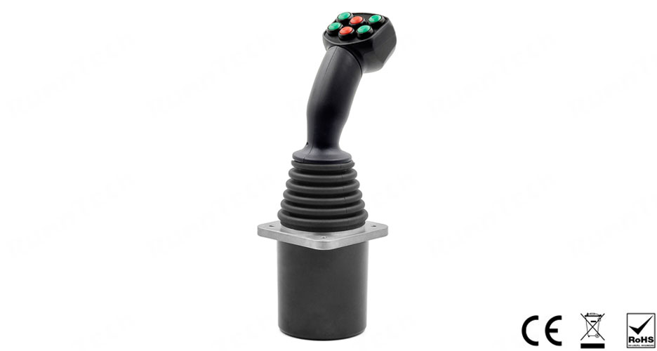 RunnTech Dual Axis Free Movement 6 Push Buttons 0-10V Analog Output Joystick for Garbage Truck