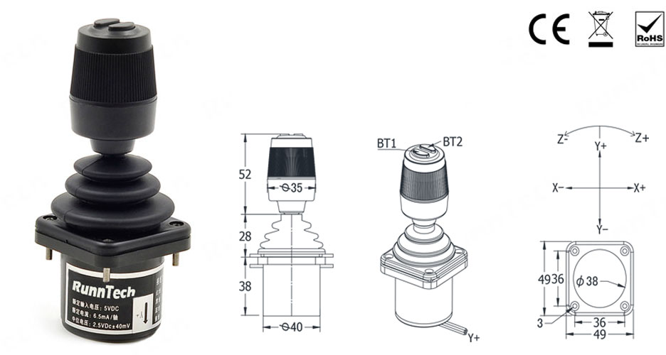 RunnTech RT600 Series Low-Profile Ergonomic Hall Effect Joystick for Precision Control